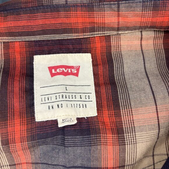 LEVI'S Pearl Snap Men's L Western Flap Pockets Brown Plaid - Picture 4 of 4